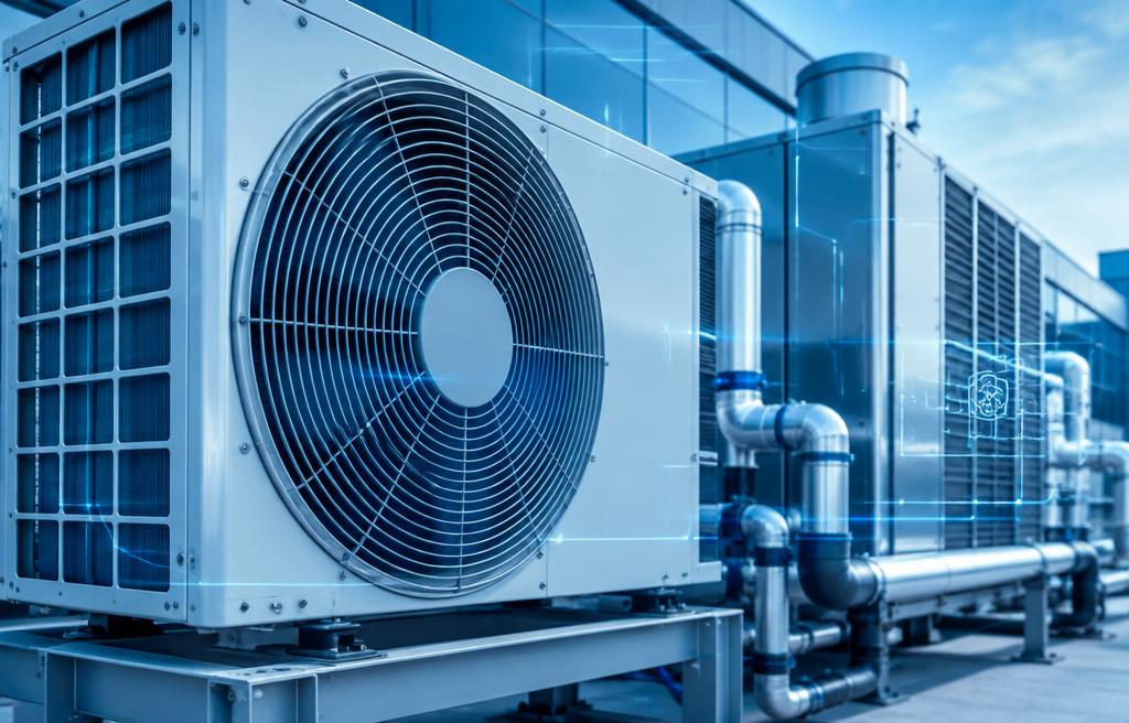Modern HVAC equipment with subtle technology overlay graphics